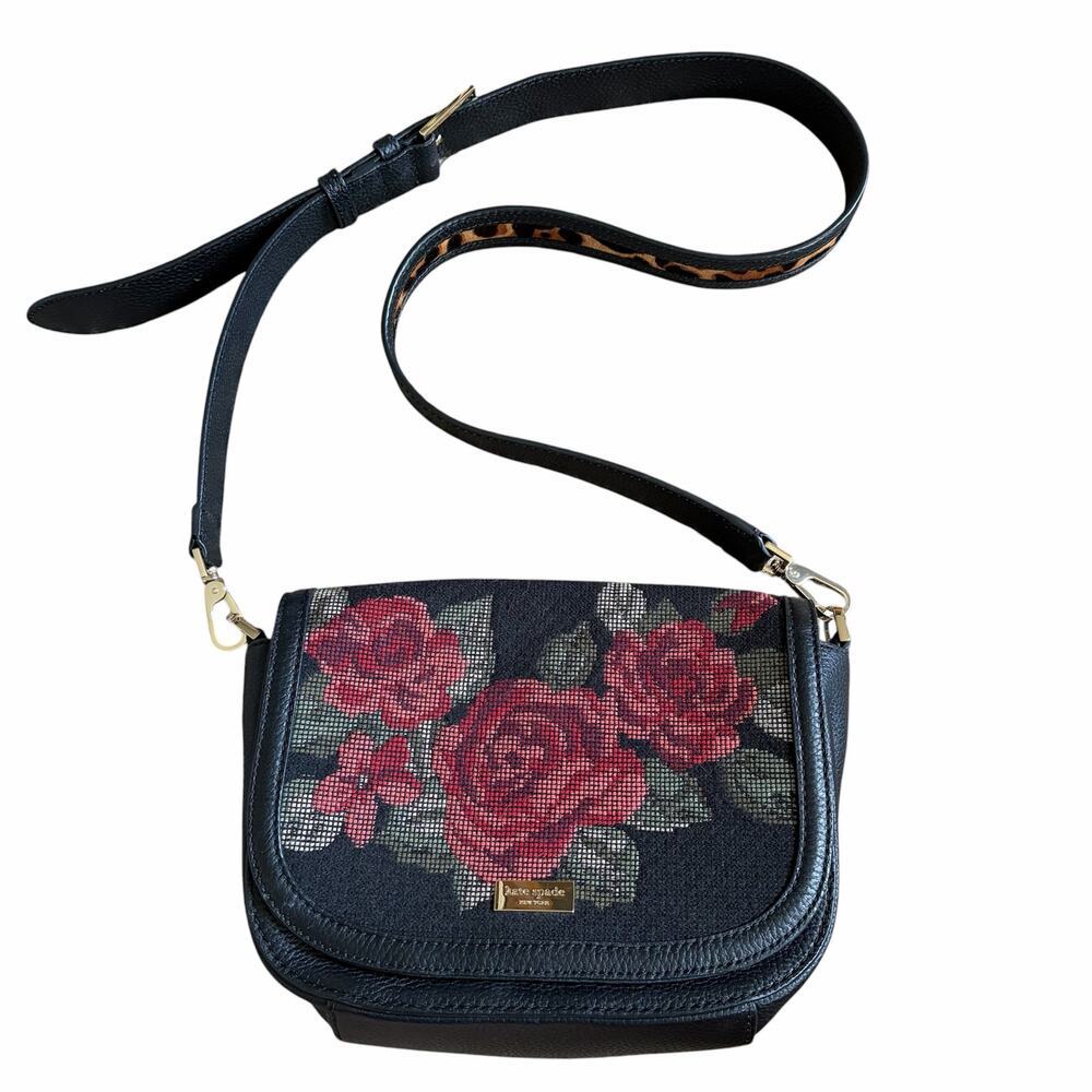 Kate Spade NY Seeley Lane Rae Crossbody Shoulder Bag Rose Embroidered Leopard - Picture 1 of 13
